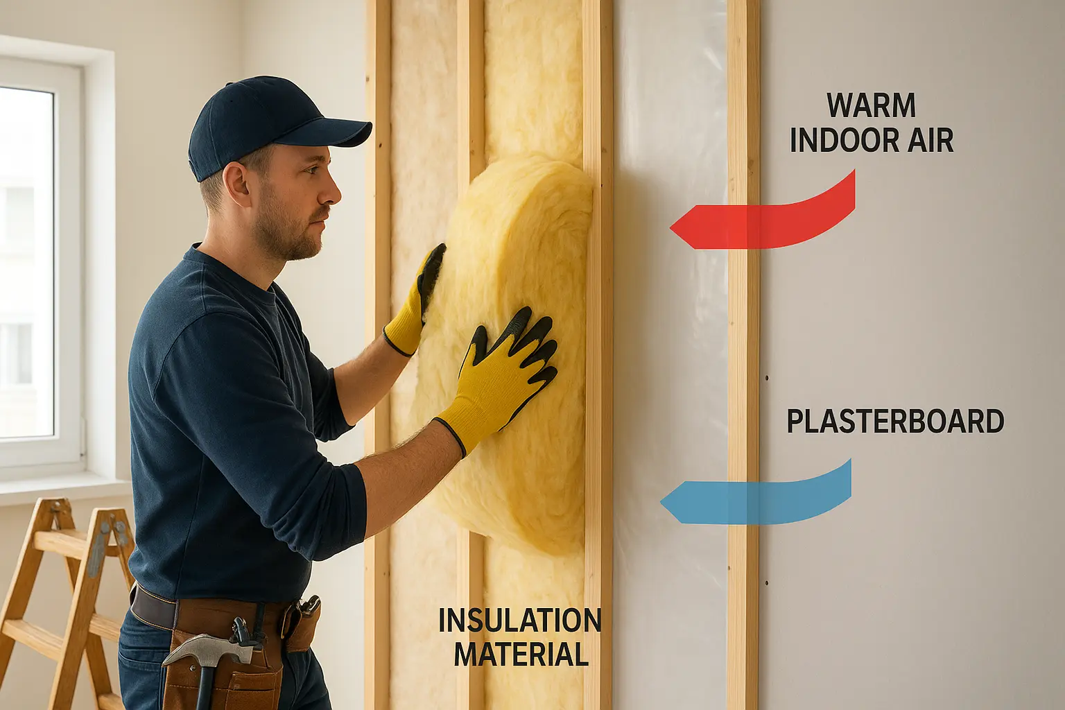 Homeowner Installing Fibreglass Rolls