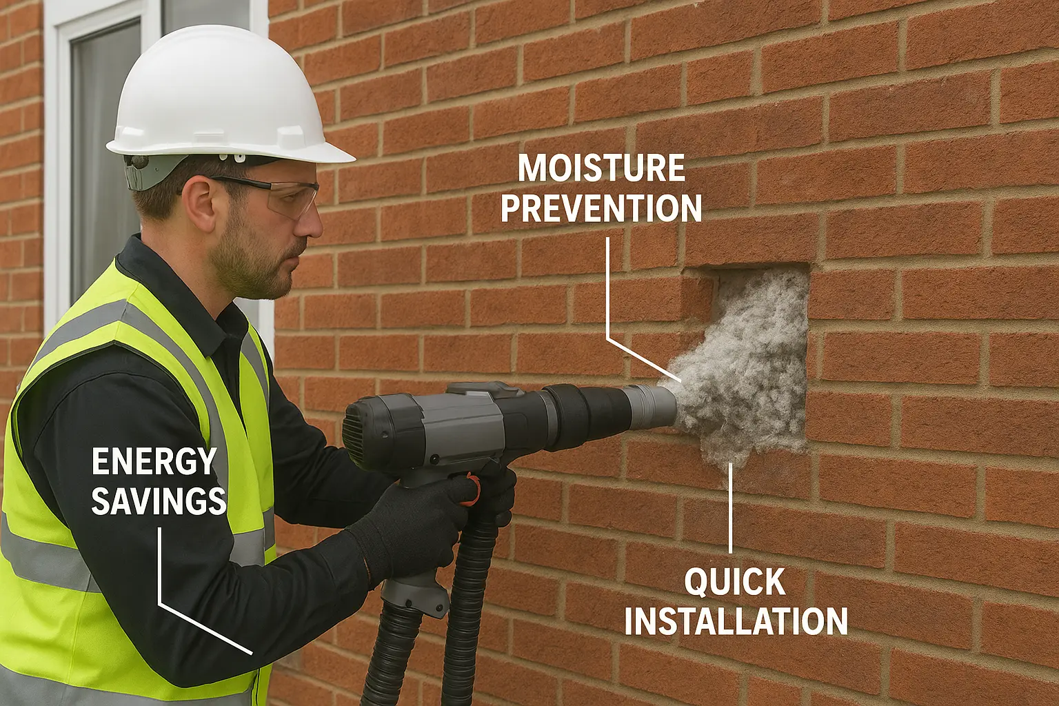 Installer filling UK home cavity walls with insulation