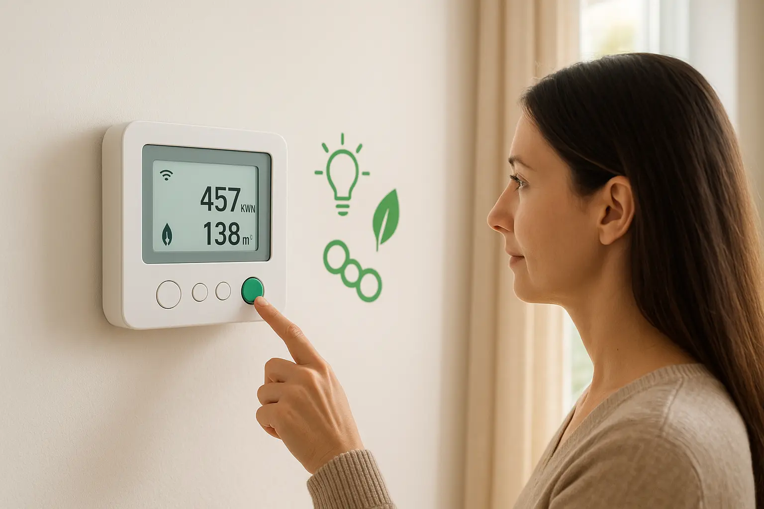 Person checking energy use on smart meter