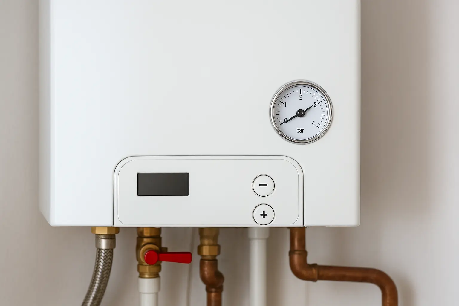 Modern boiler system with visible pressure gauge