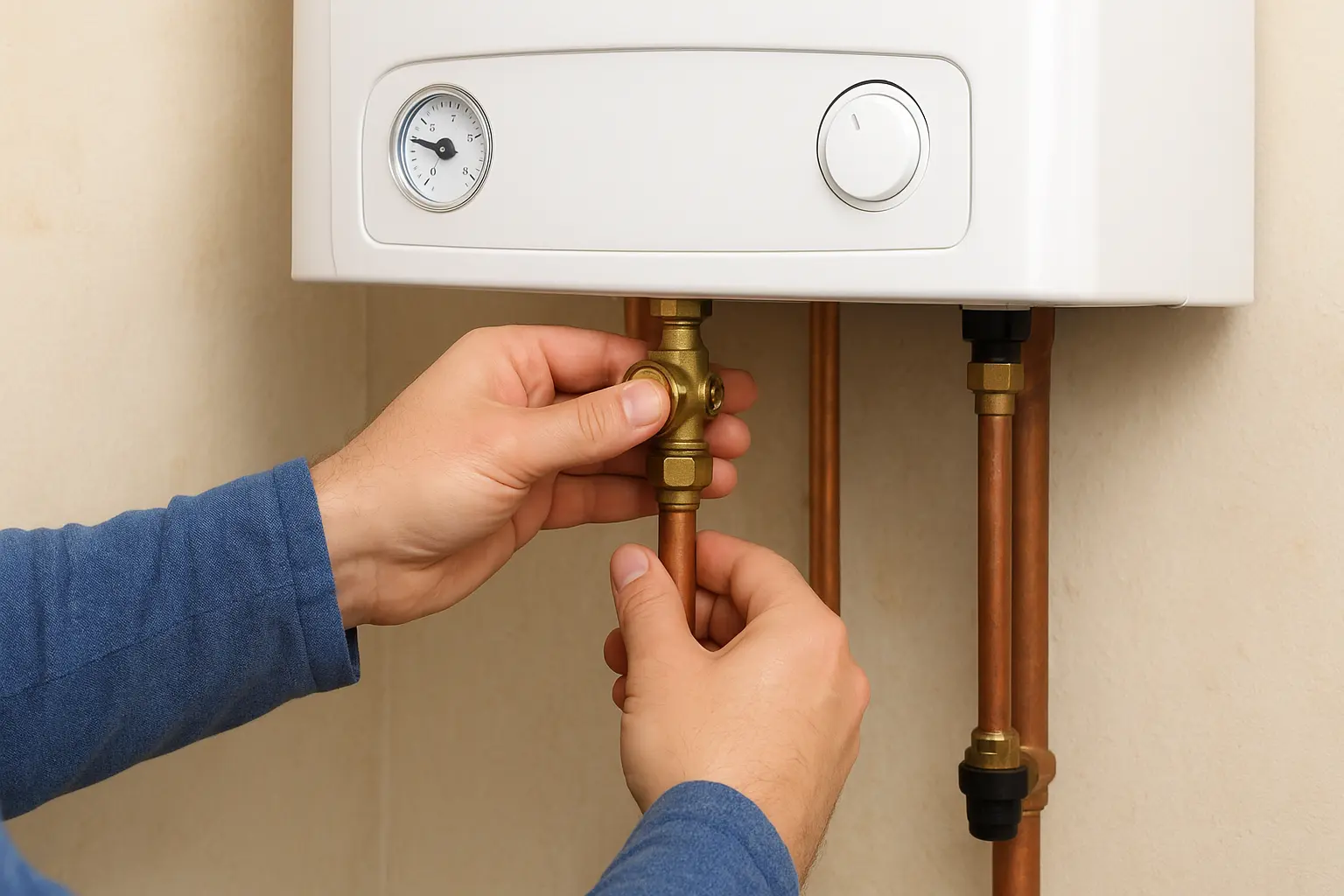 Person turning a boiler filling valve