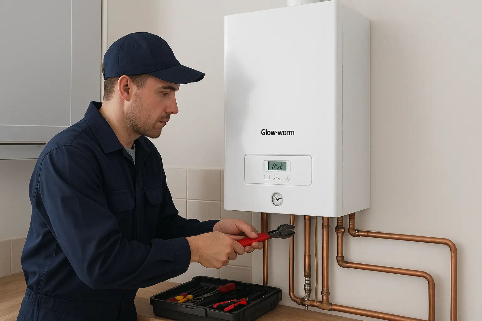 Modern Glow-worm combi boiler in a UK home
