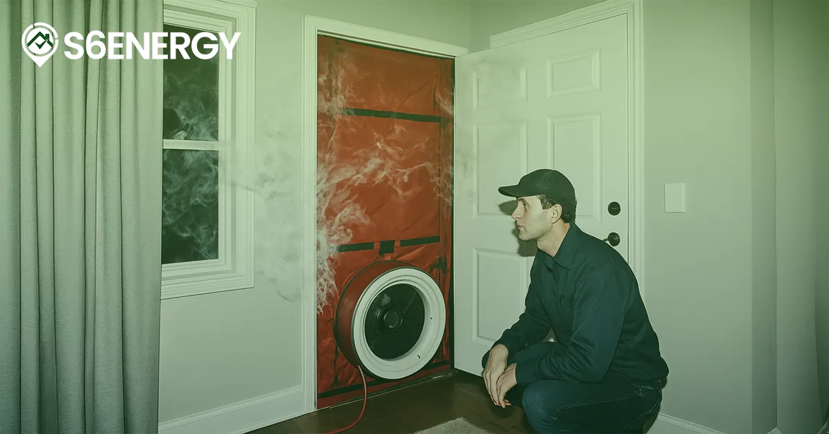 Blower door test to diagnose air tightness